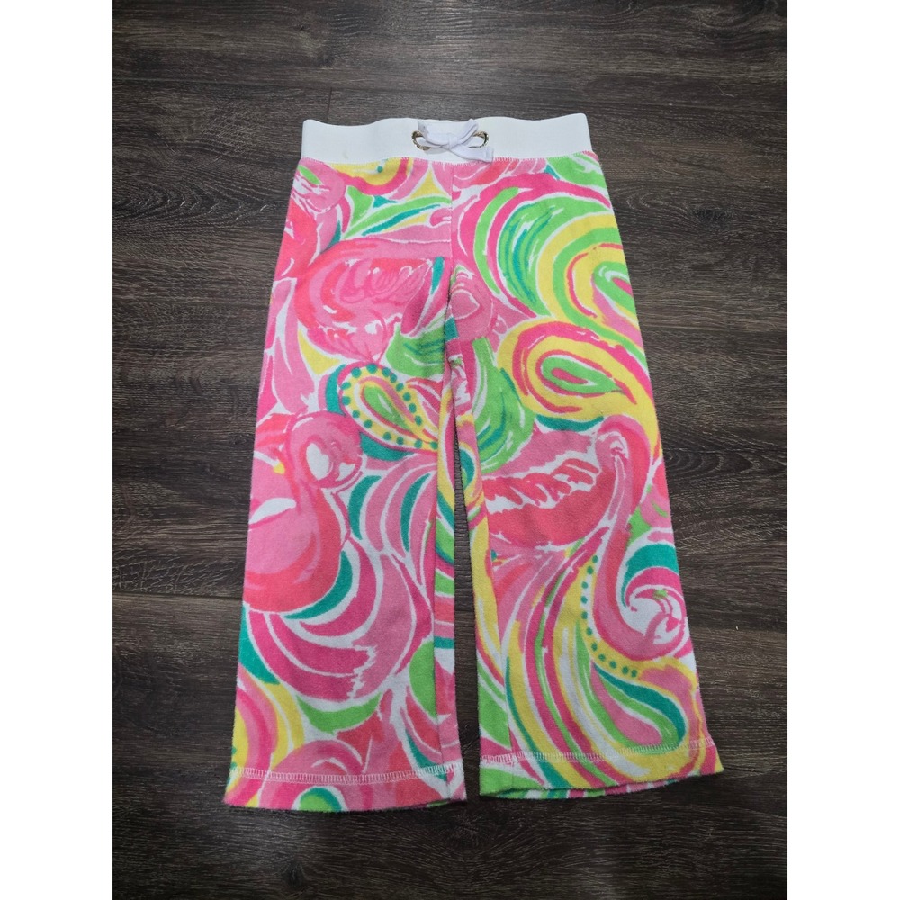 Lilly Pulitzer Girls XS 2-4 Pink Flamingo Paisley Terry Cloth Beach Pants